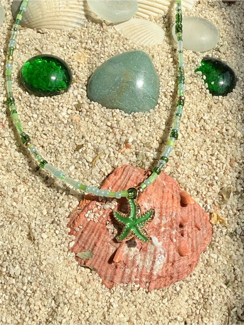 Alquimia Green Beaded Necklace with Starfish Pendant